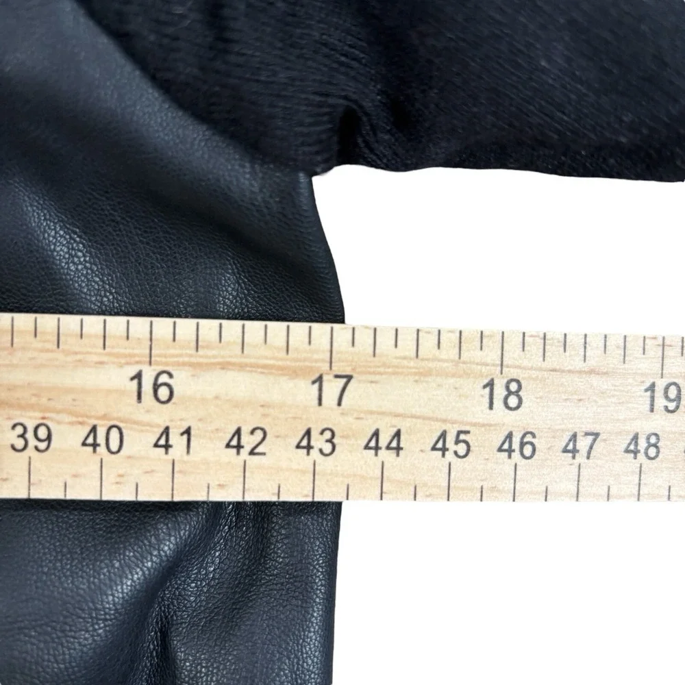 Zara Knit Black Vegan Leather Open Front Waterfall Cardigan‎ Sweater Jacket S